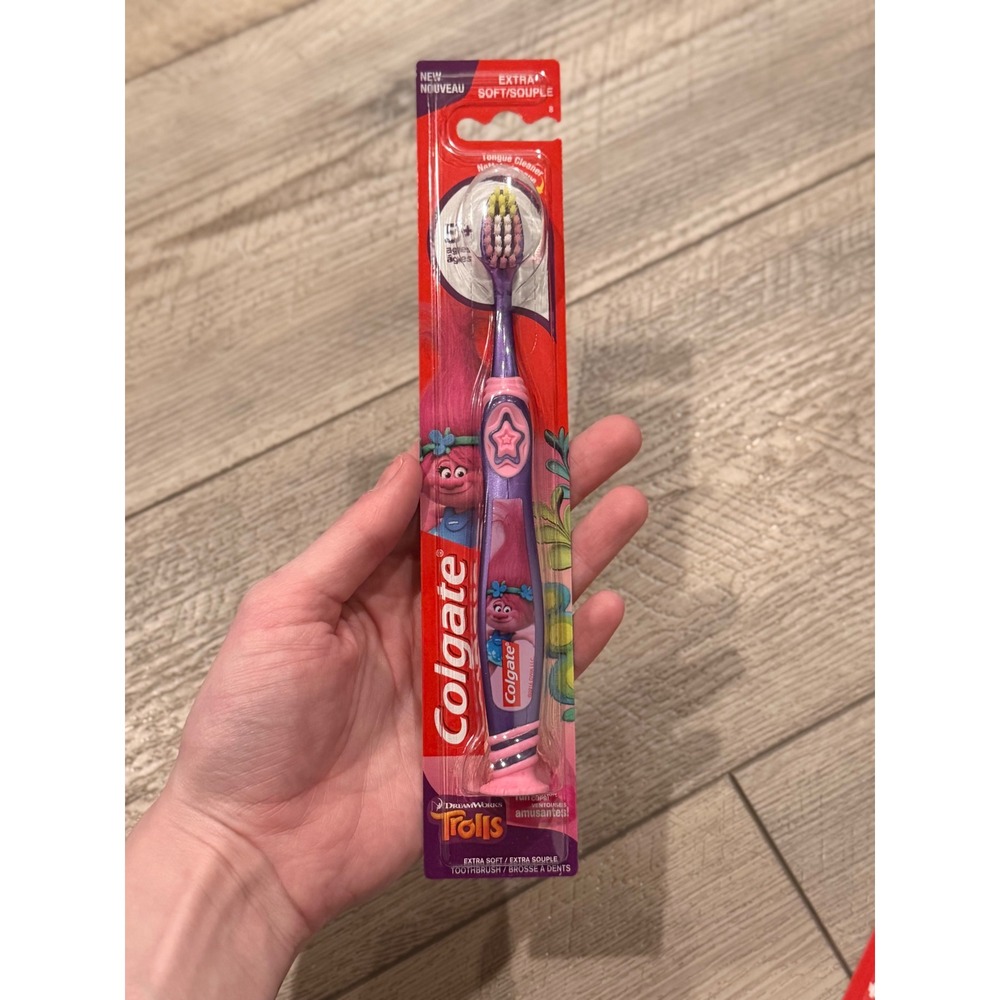 Colgate Kids Trolls Extra Soft Toothbrush Purple Poppy Ages 5+ Suction Cup Base